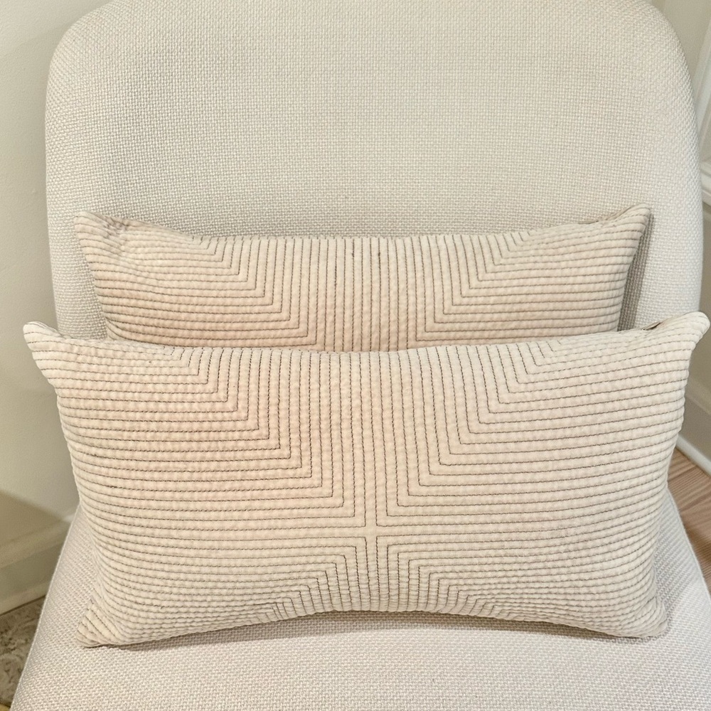 Two Restoration Hardware Lumbar Pillow Covers & Inserts-Natural Color-Pristine